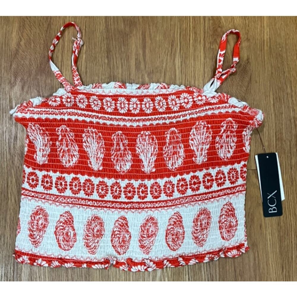BCX Juniors Smocked Printed Crop Tank Top Size L